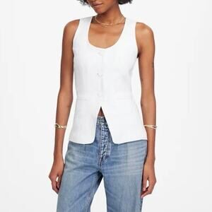 NWT Madewell 100% Linen Scoopneck Cutaway Vest Lined In Salt White Size 00